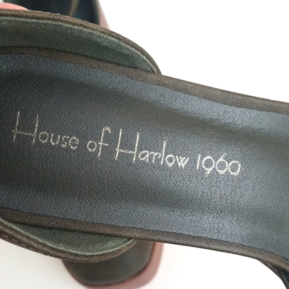 House of Harlow 1960 Olive Green Square Toe Ankle Strap Platform Heels 8M - Picture 3 of 16